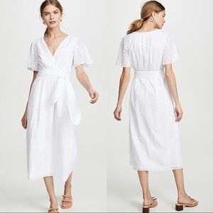 Joie Azariah White Eyelet Lace Midi Belted Dress